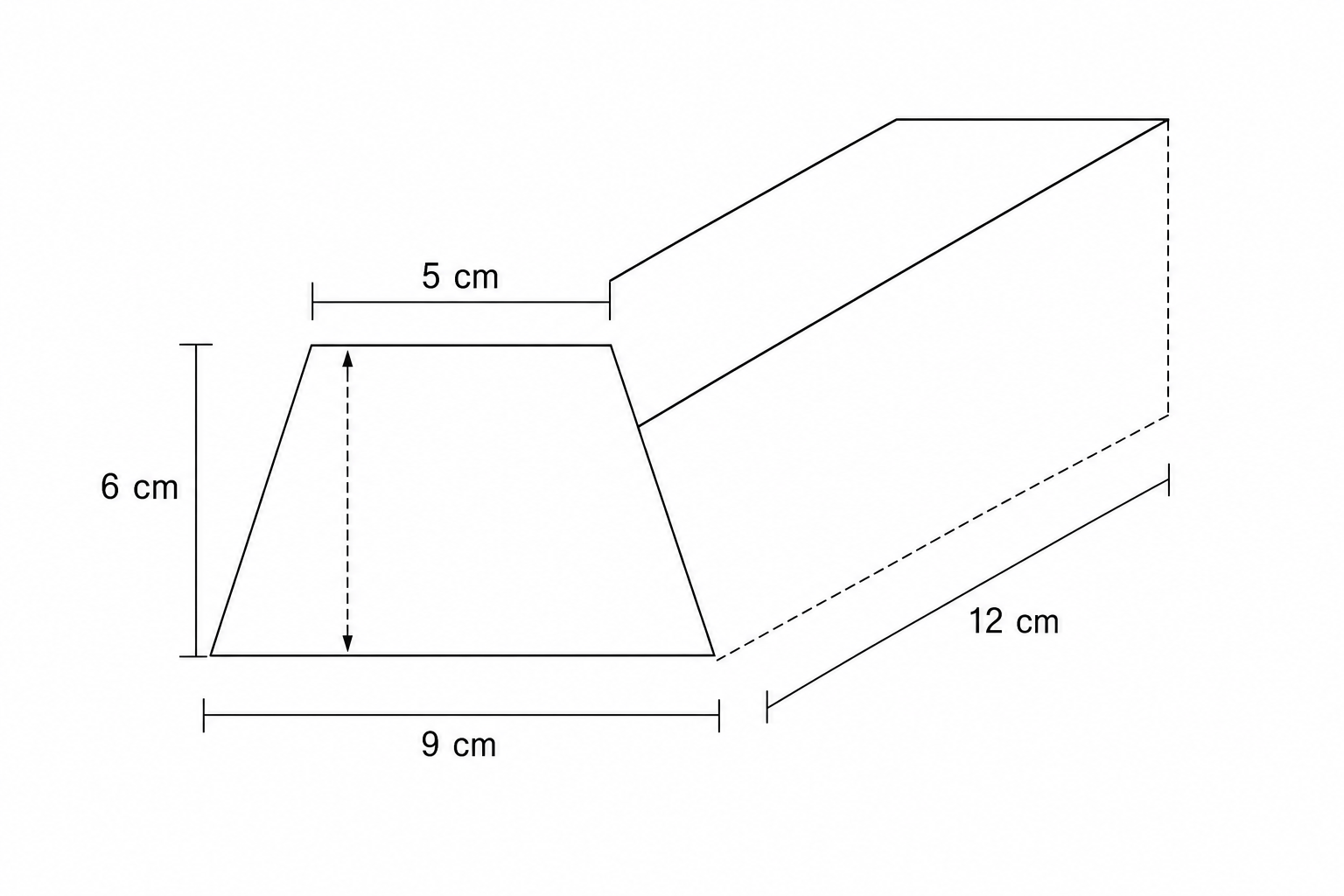 Diagram of a prism with a trapezoidal cross-section.