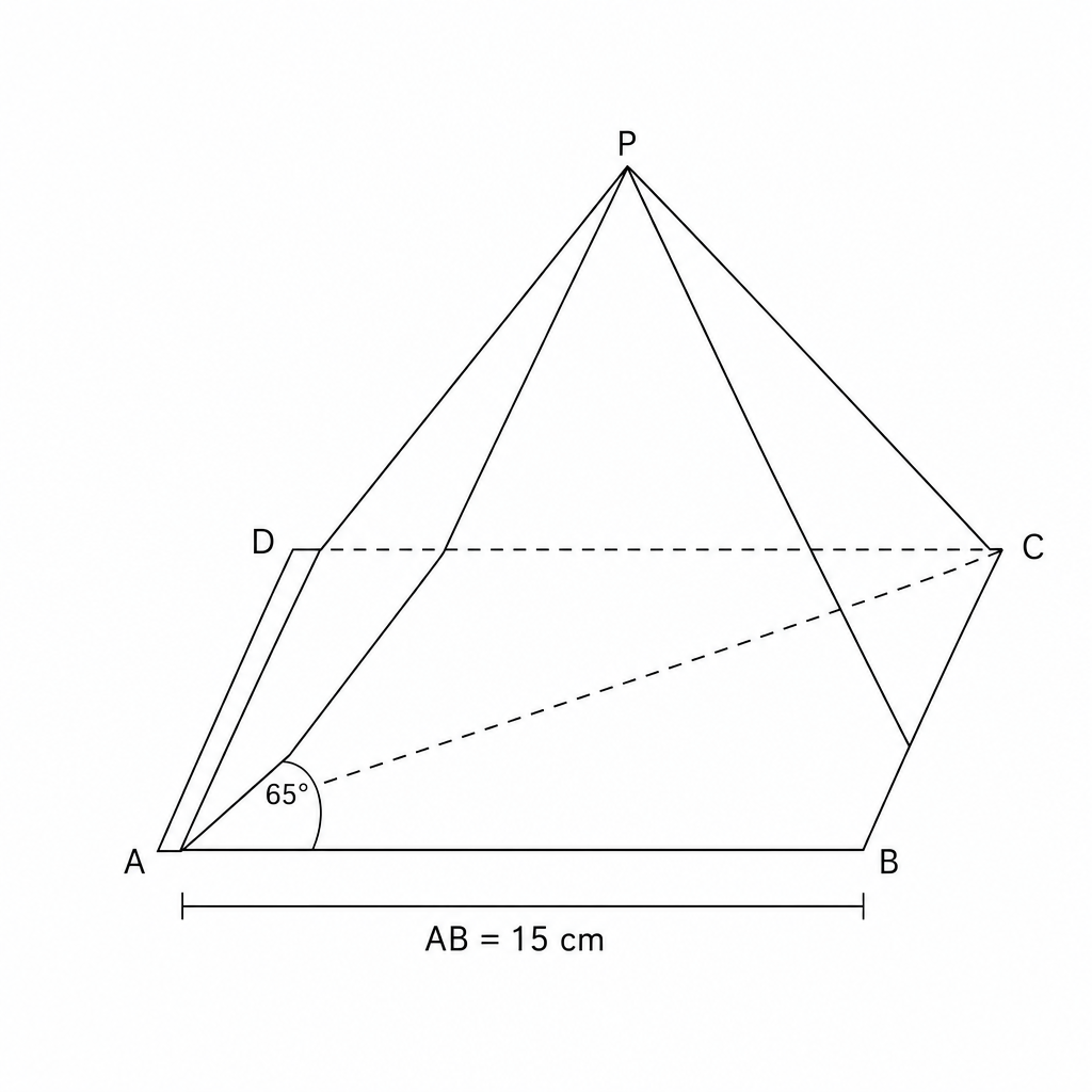 Diagram of a square-based pyramid PABCD.