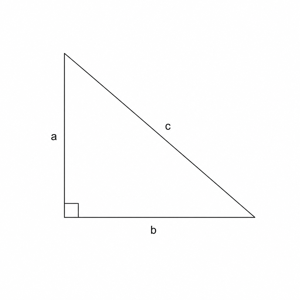 Right-angled triangle with legs a and b, and hypotenuse c.