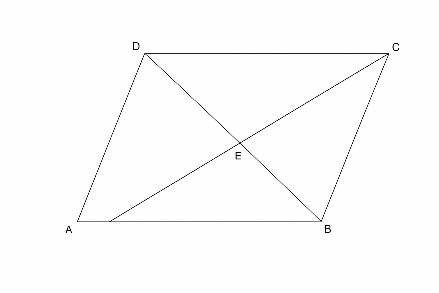 Diagram of a parallelogram ABCD with diagonals AD and BC intersecting at point E.