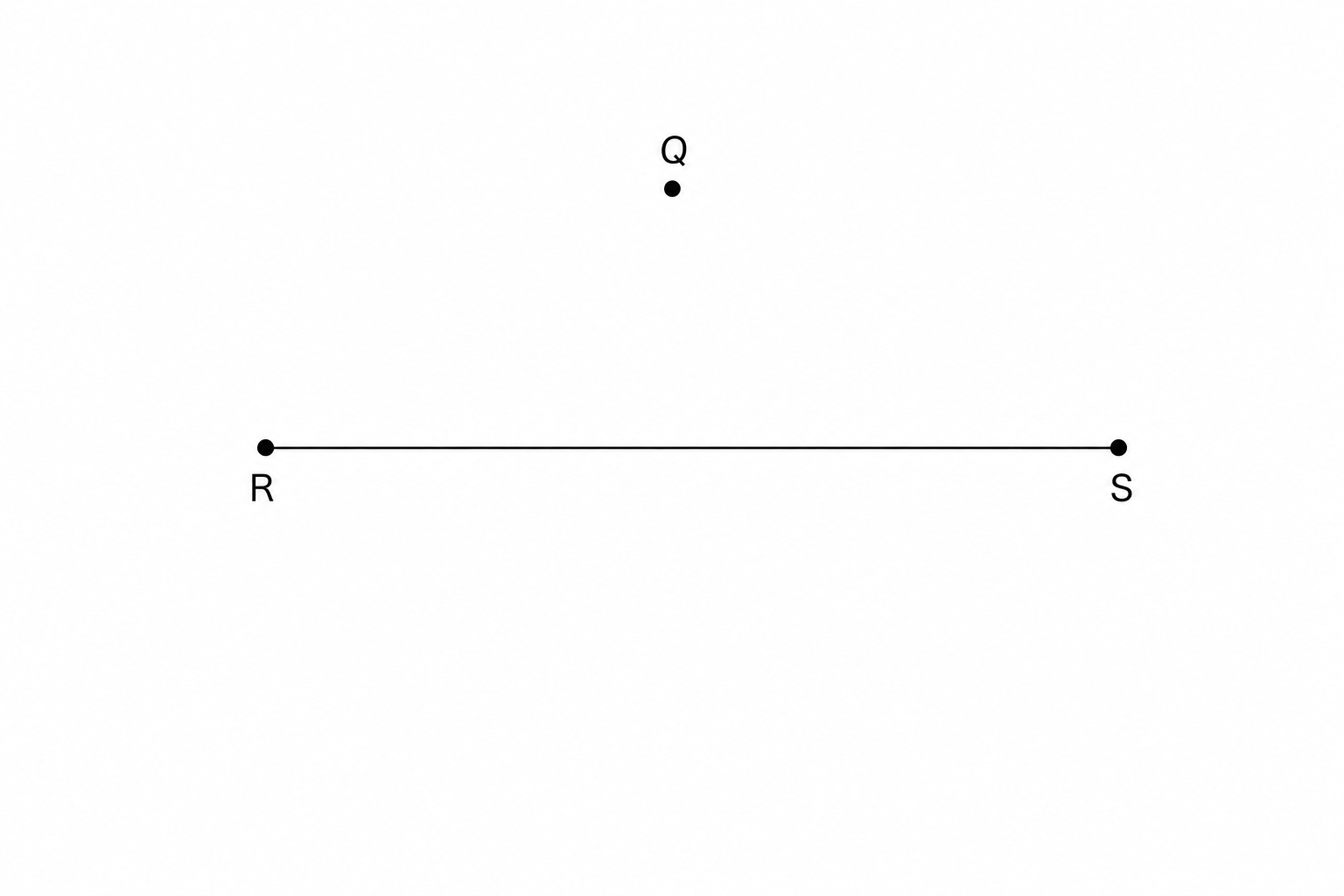 A horizontal line segment RS with a point Q positioned above it.