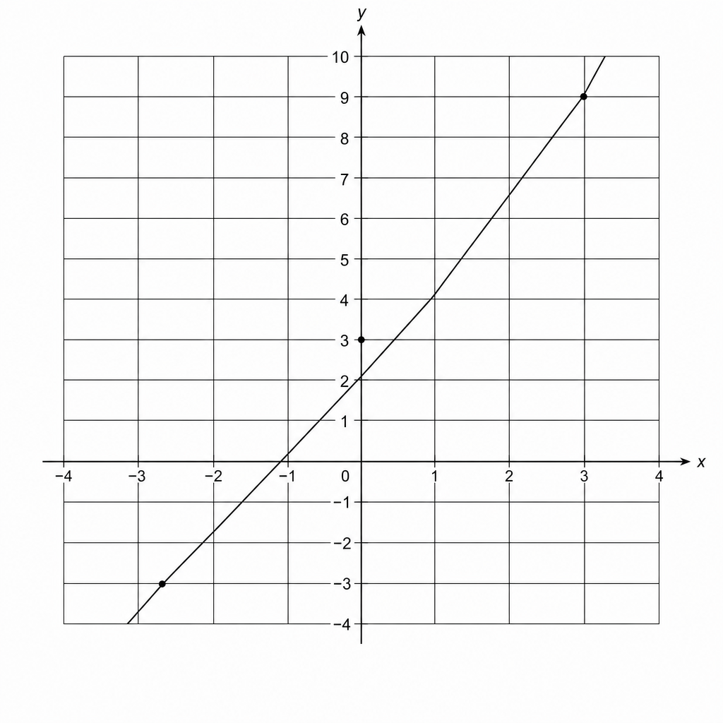 A coordinate grid for drawing the graph of y = 2x + 3.