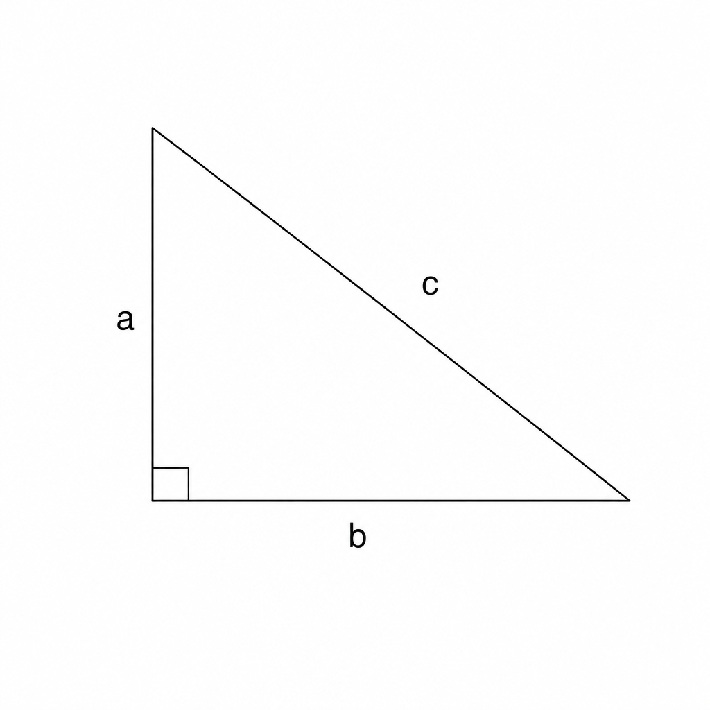 Right-angled triangle with legs a and b, and hypotenuse c.