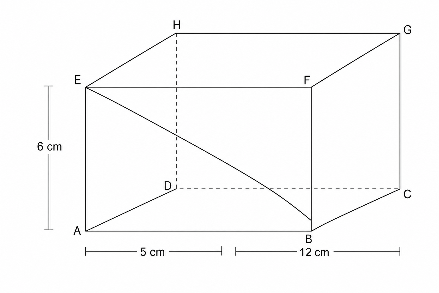 A 3D line drawing of a cuboid ABCDEFGH.