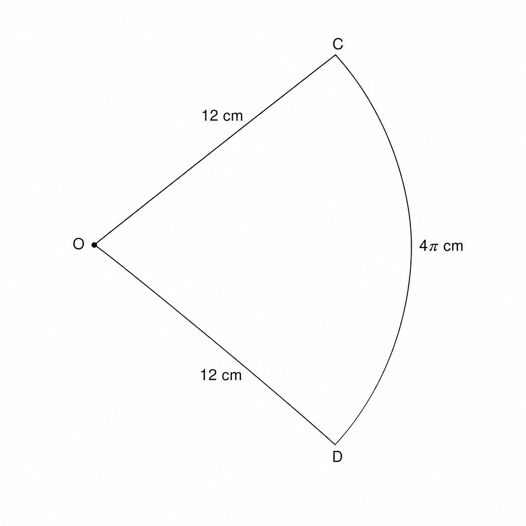 Diagram of a sector COD of a circle with centre O.
