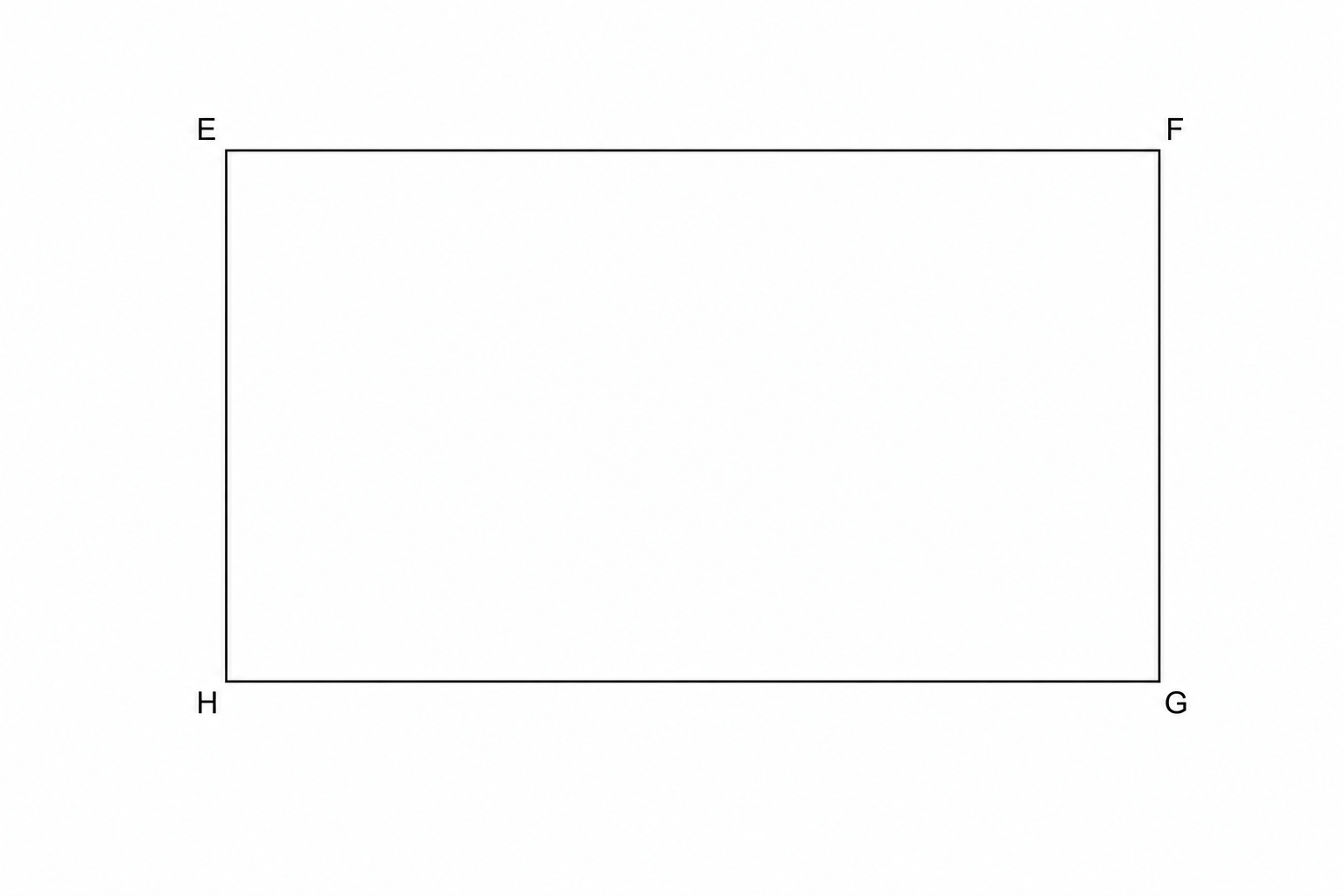A scale drawing of a warehouse floor, represented by a rectangle with vertices labeled E, F, G, and H.