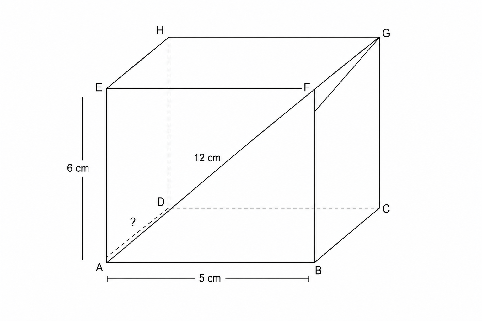 A 3D line drawing of a cuboid ABCDEFGH.