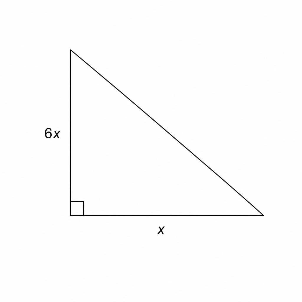 A right-angled triangle with a vertical height of 6x and a base of x.