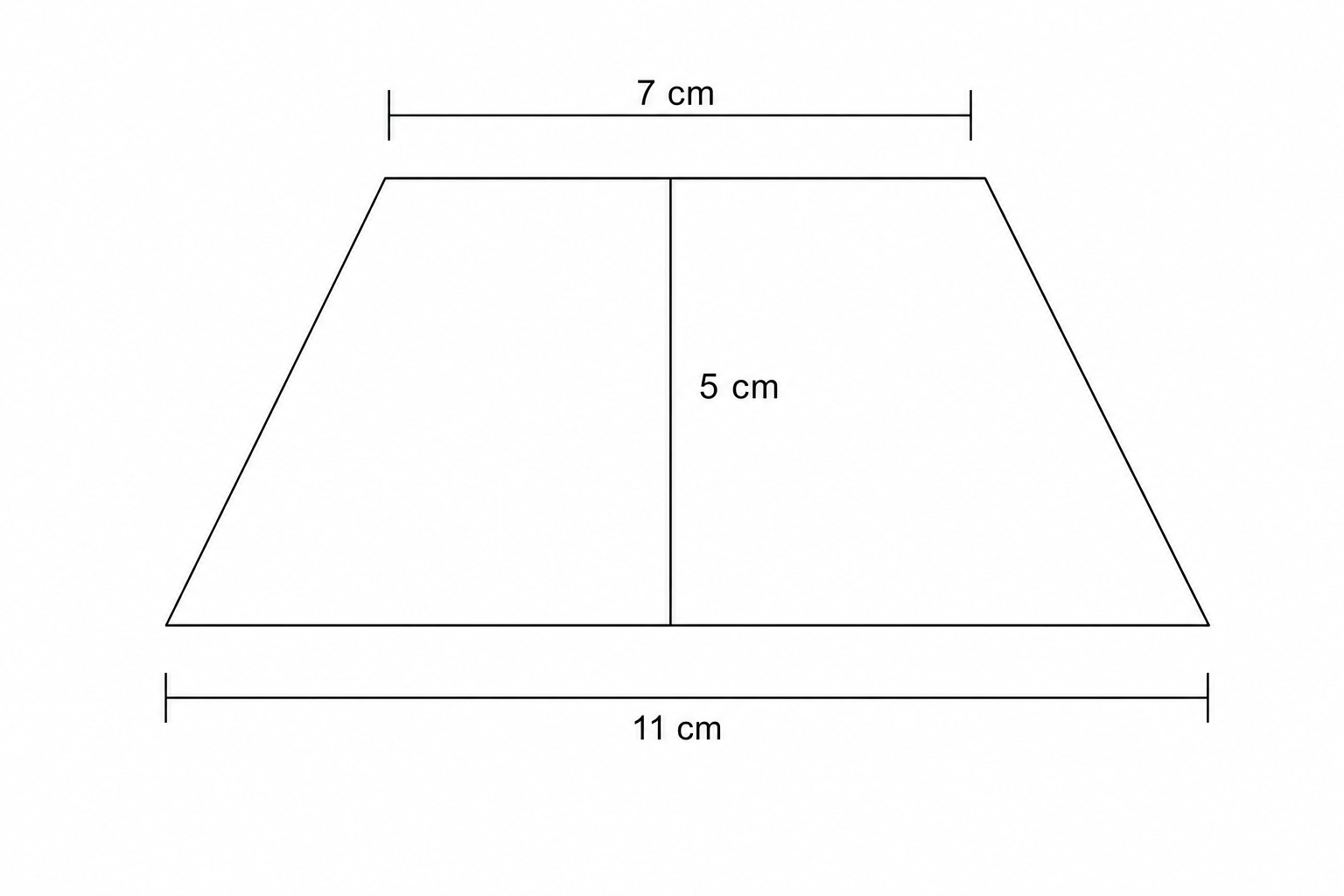 A diagram of a trapezium with parallel sides 7 cm and 11 cm, and height 5 cm.