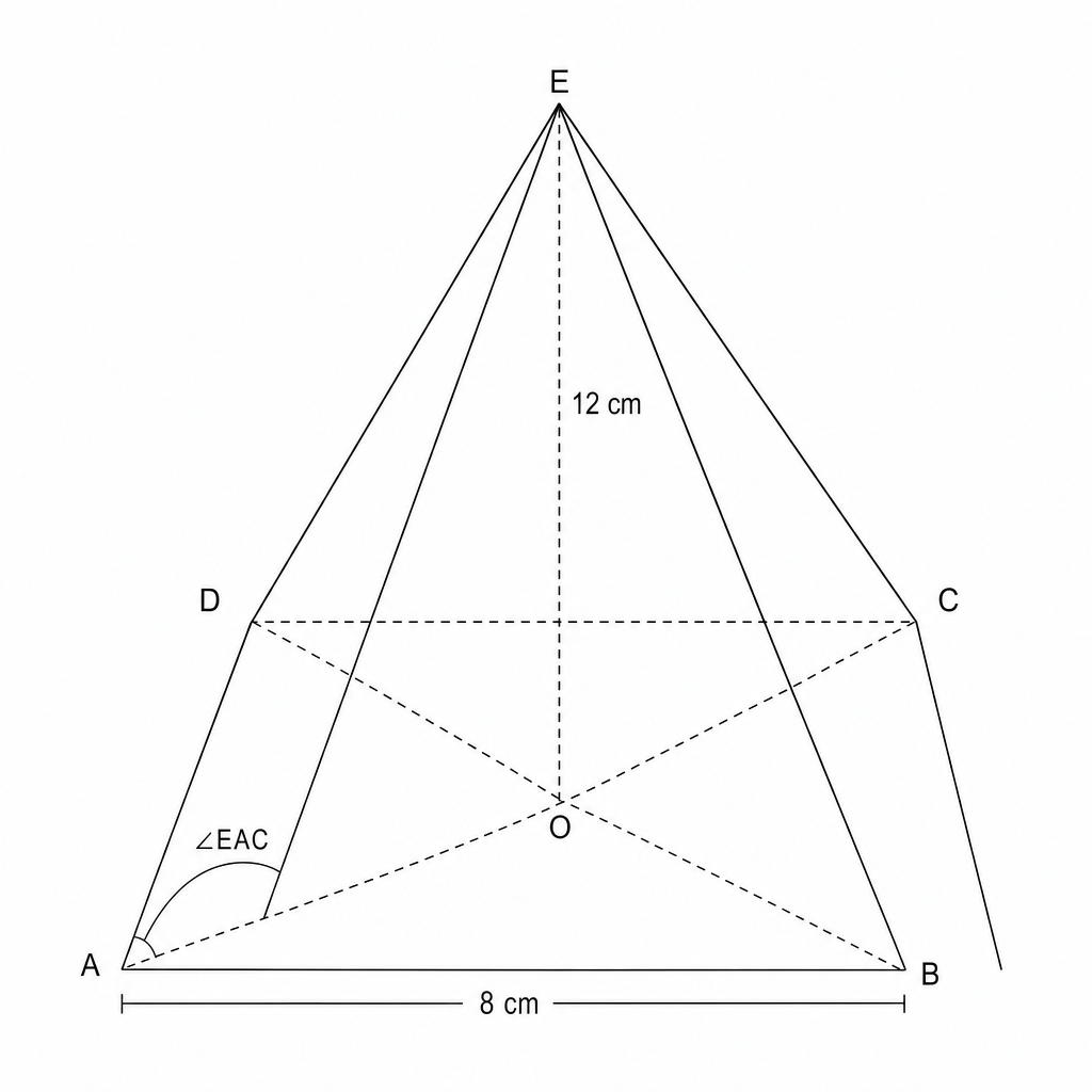 Diagram of a square-based pyramid EABCD.