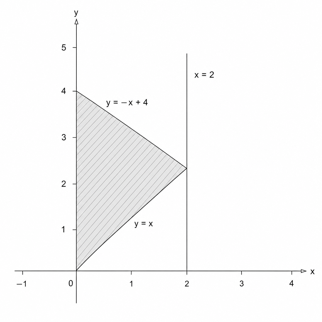 Coordinate plane with a shaded triangular region bounded by a vertical line and two diagonals