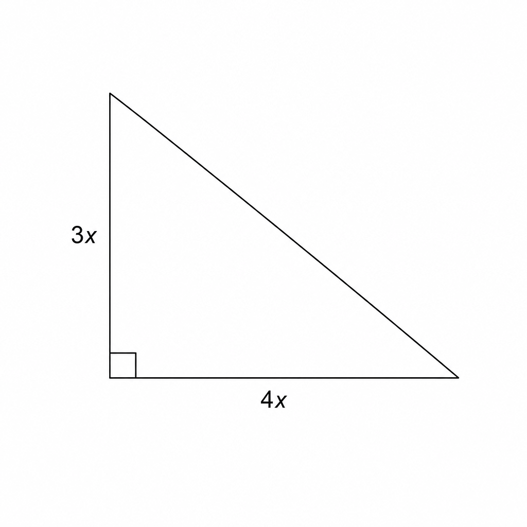 A right-angled triangle with a vertical side labeled 3x and a horizontal side labeled 4x.
