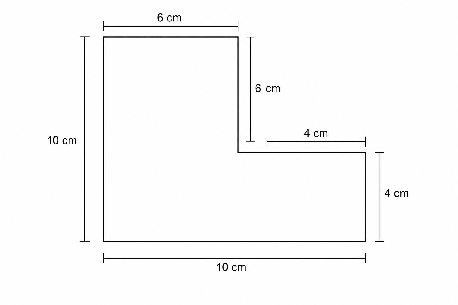 A six-sided shape made from two 10 cm by 4 cm rectangles.