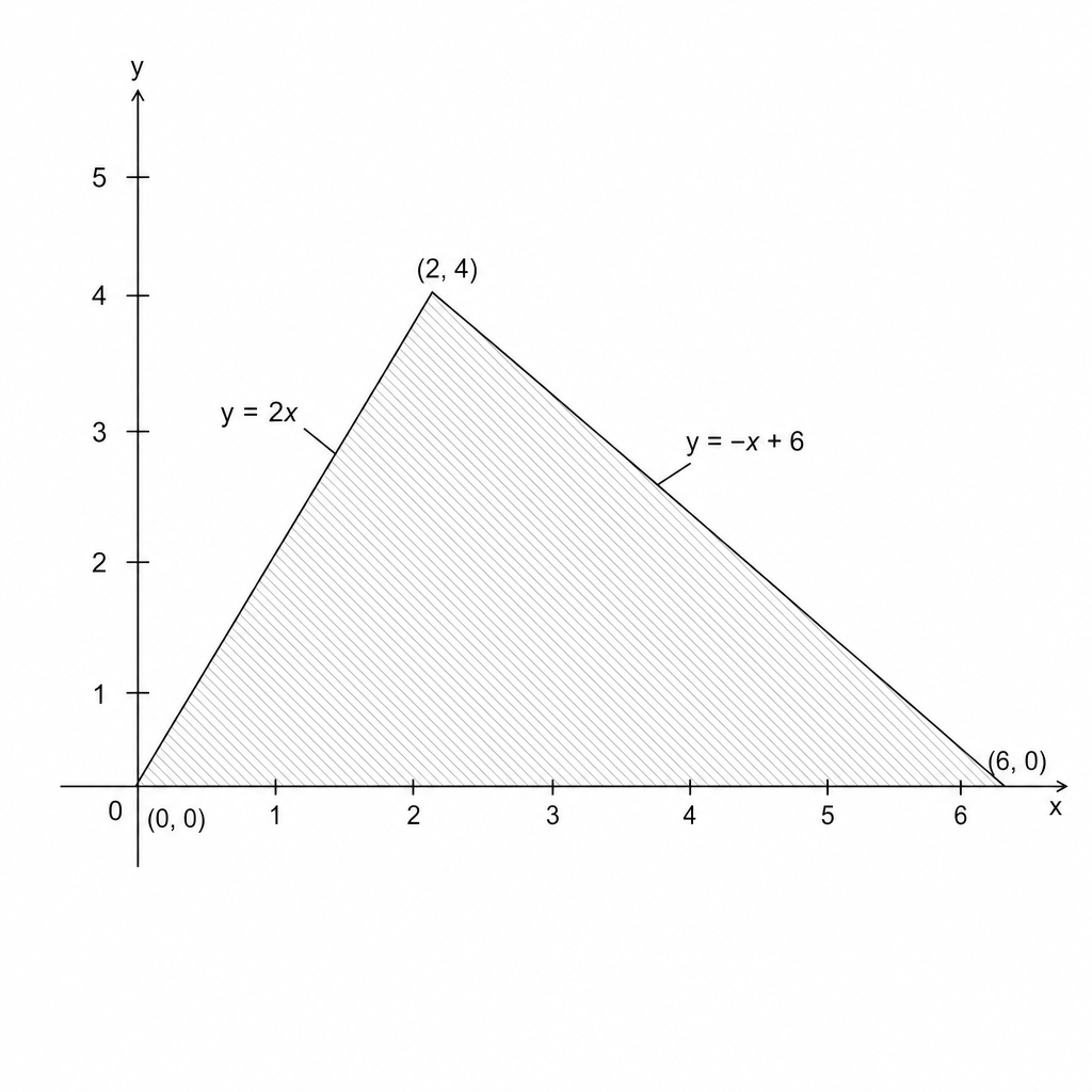 Coordinate plane with a shaded triangular region bounded by the x-axis and two diagonals