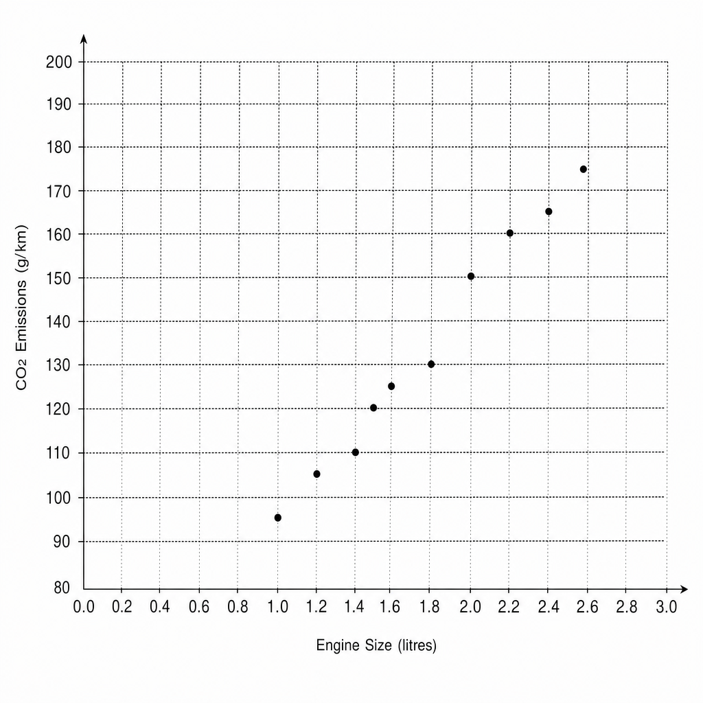 Scatter graph showing Engine Size vs CO2 Emissions.