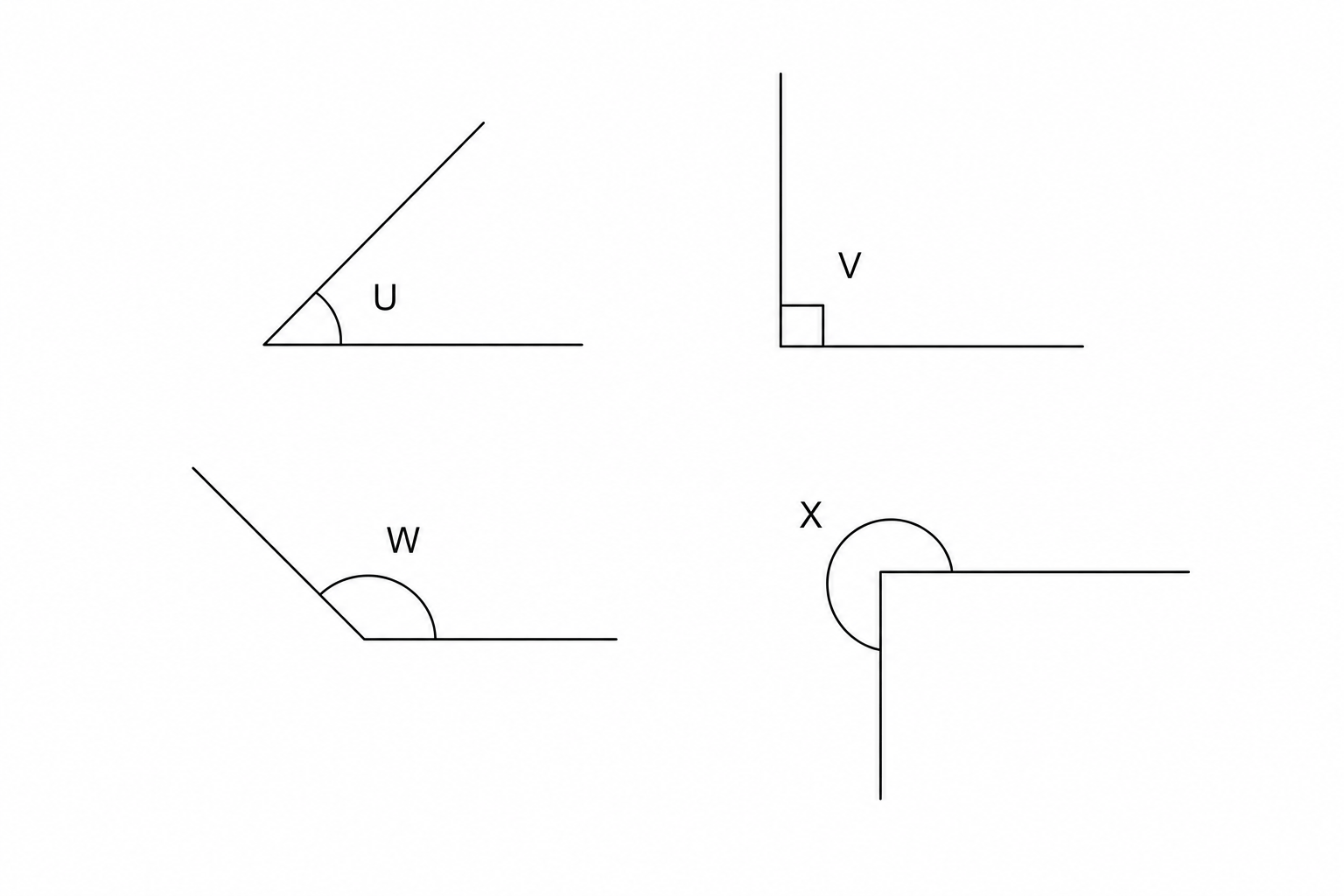 Four angles labeled U, V, W, and X.