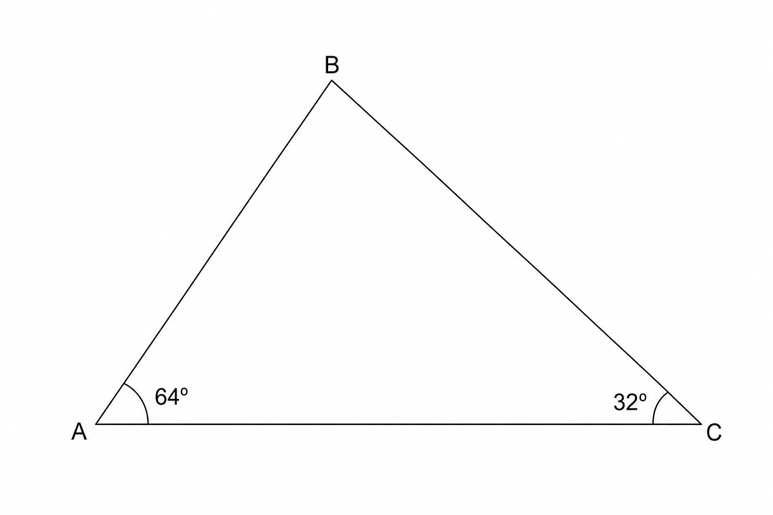 Triangle ABC with angles 64 and 32 degrees.