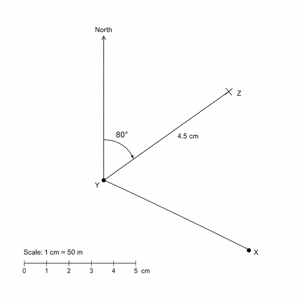 Scale drawing showing points X and Y