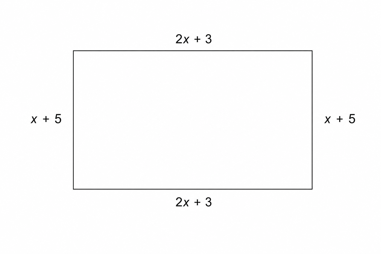 A rectangle with length 2x + 3 and width x + 5.