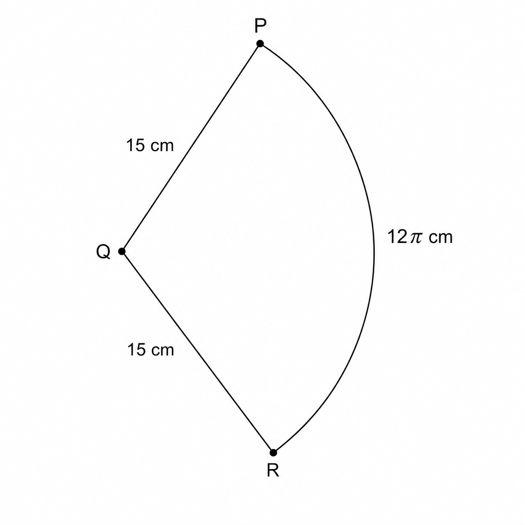 Diagram of a sector PQR of a circle with centre Q.