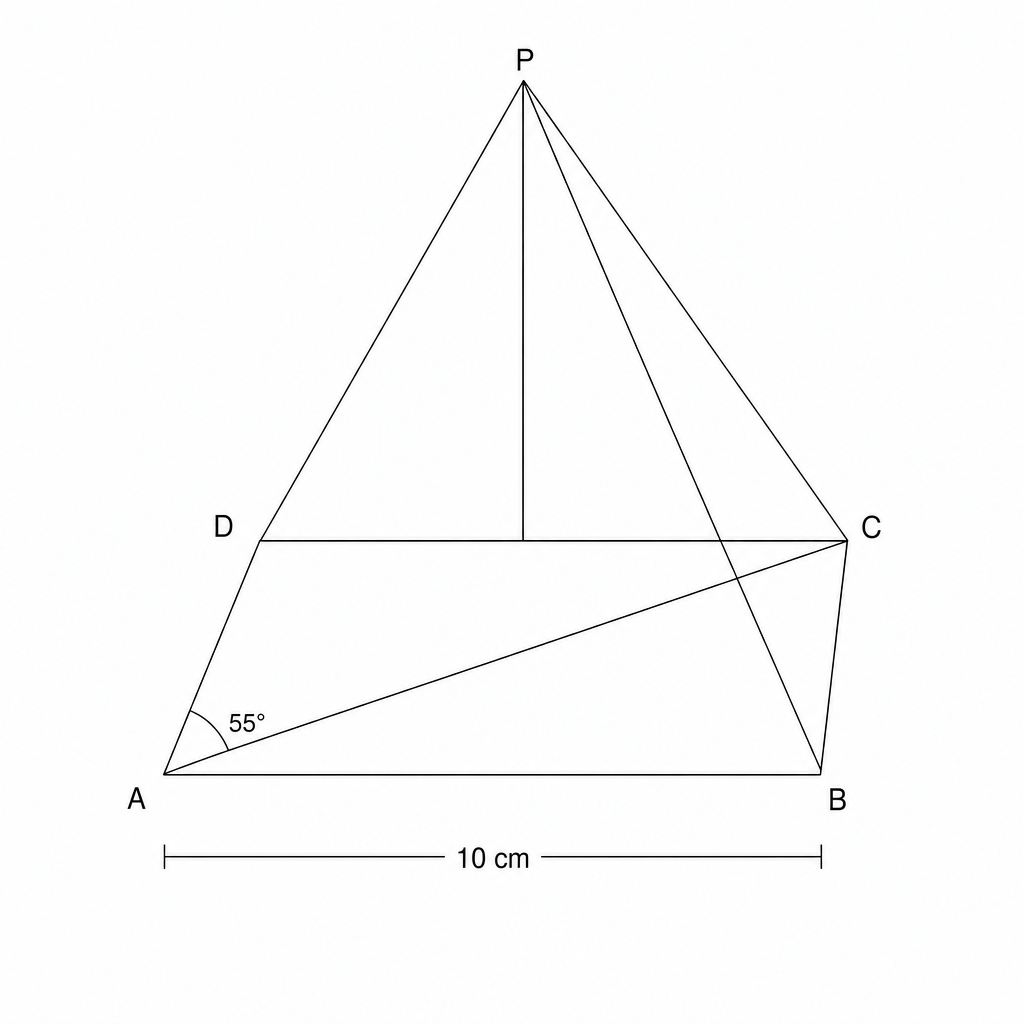 Diagram of a square-based pyramid PABCD.