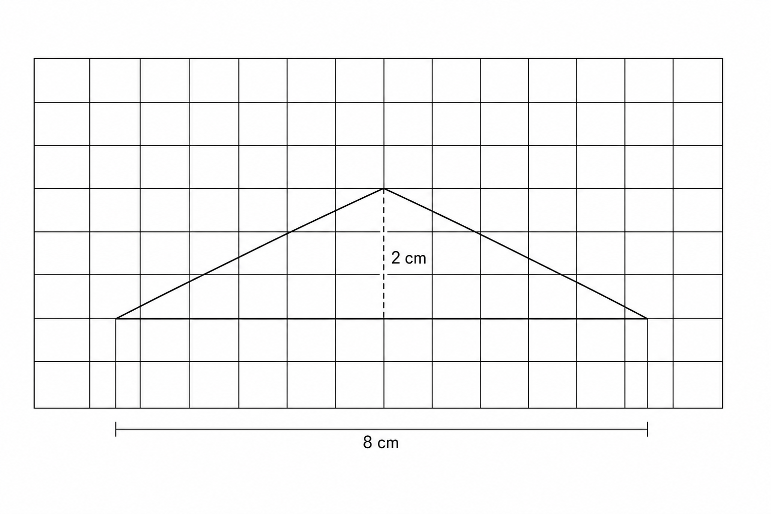 A 14 by 7 centimetre grid for drawing a triangle.