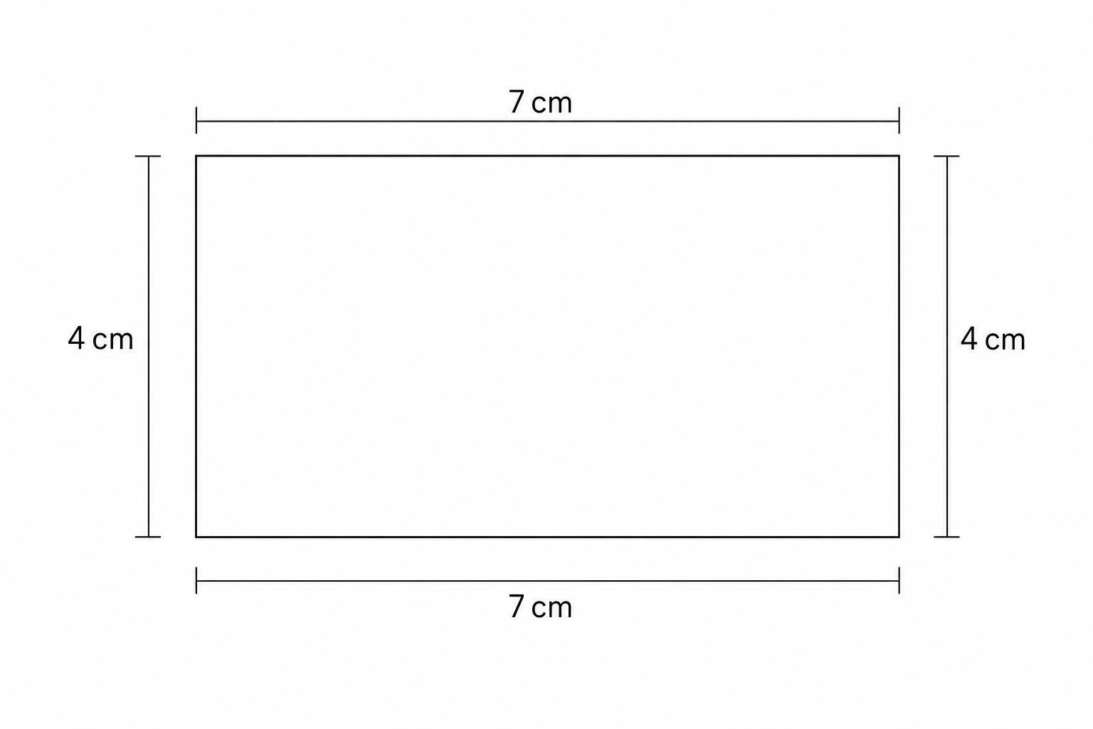 A rectangle with side lengths 7 cm and 4 cm.