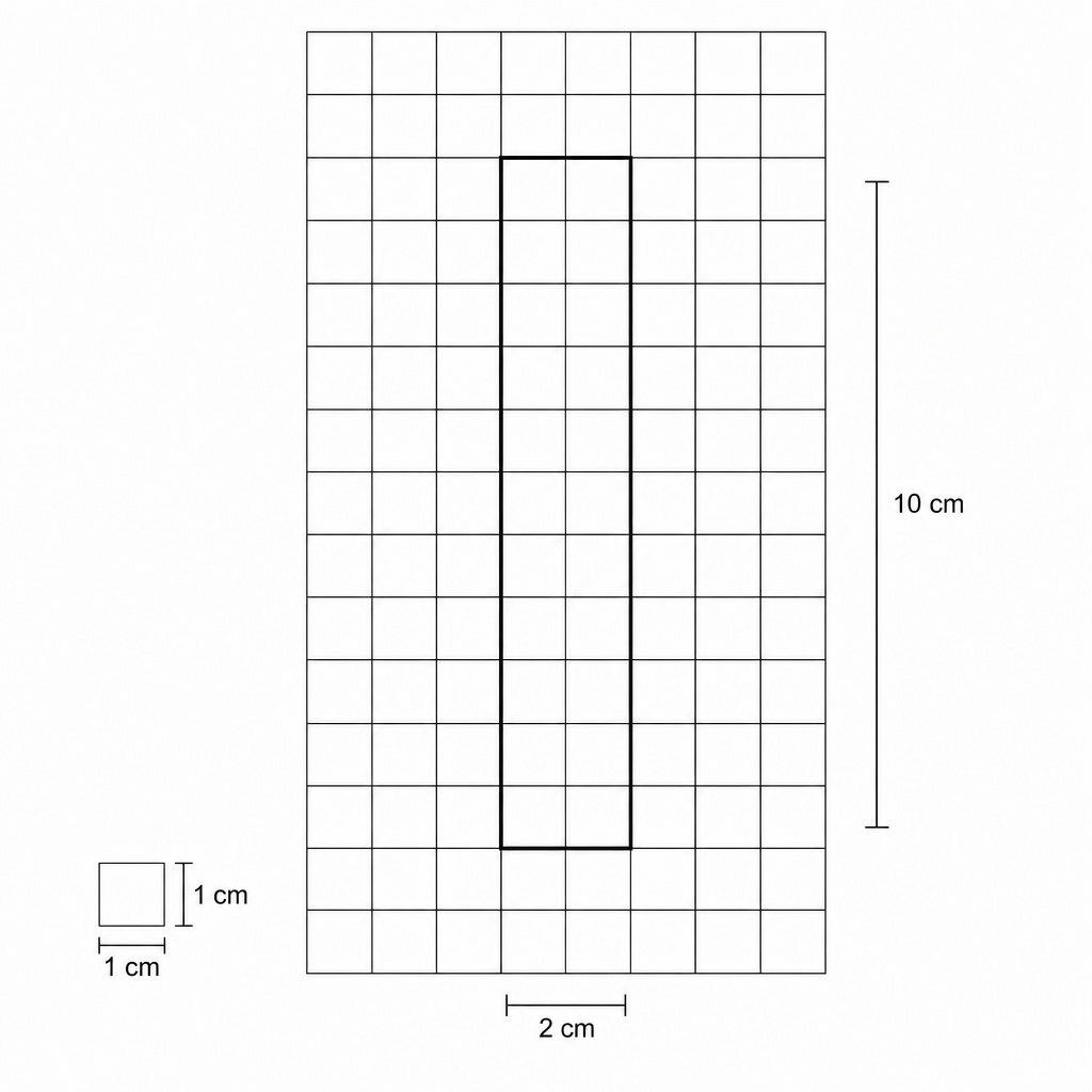 A centimetre grid for drawing a rectangle.