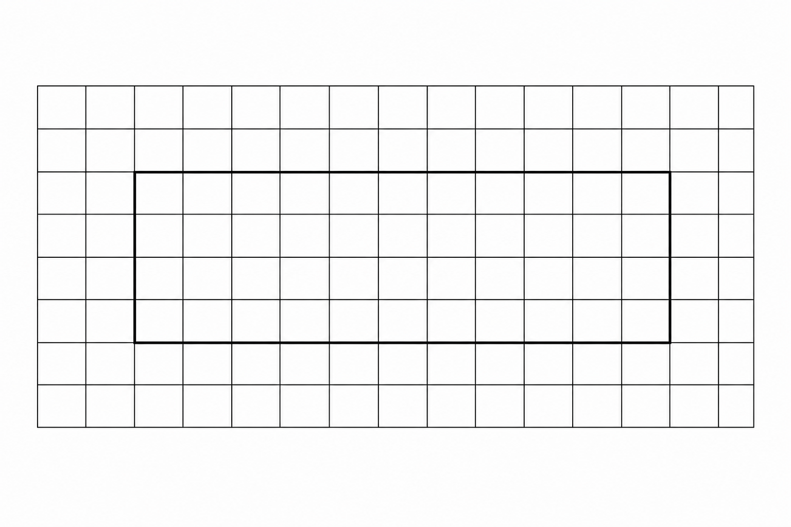 A 14 by 7 centimetre grid for drawing a rectangle.