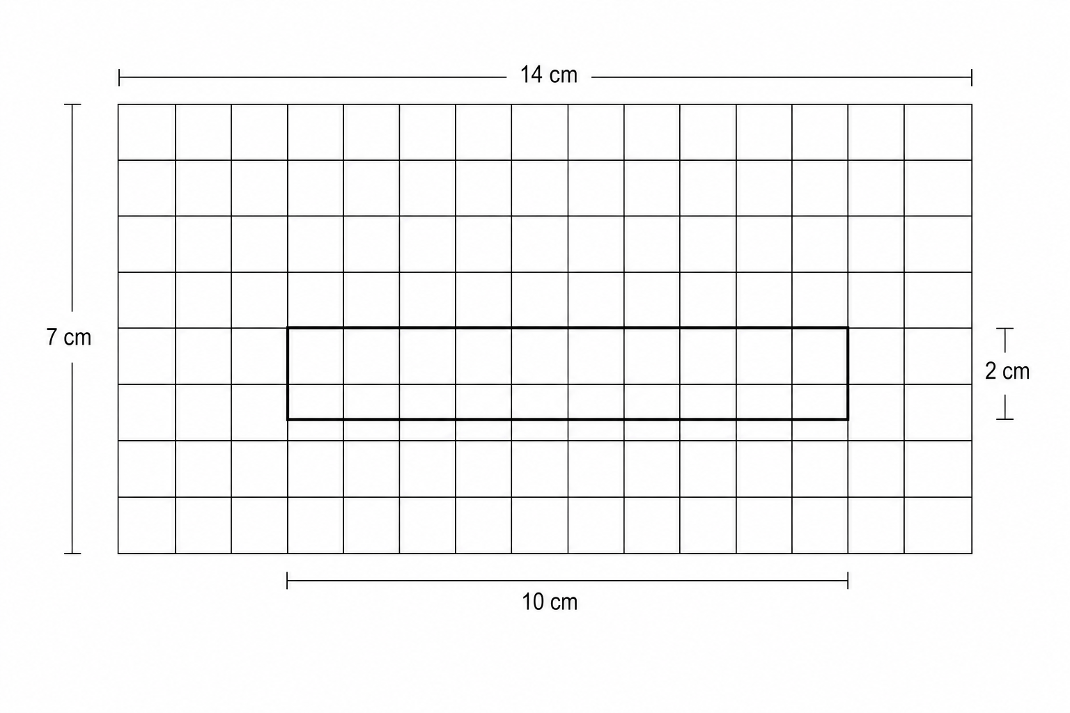 A 14 by 7 centimetre grid for drawing a rectangle.