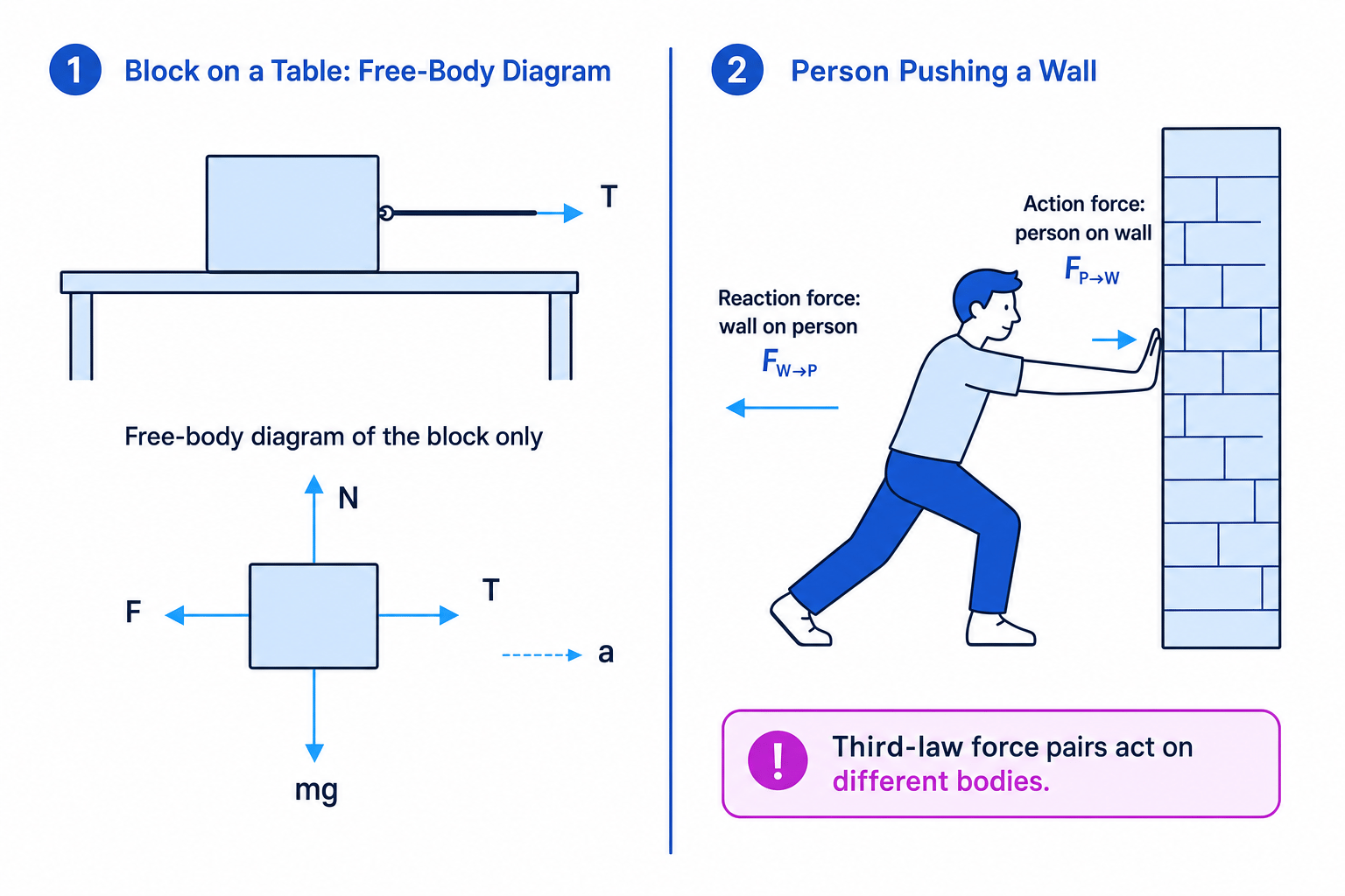Free-body diagram and Newton's third law force pair