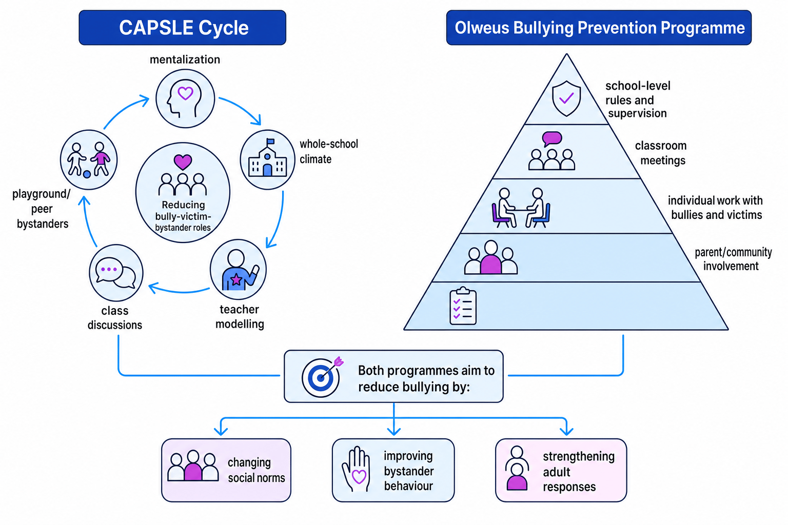 Comparison schematic of CAPSLE and the Olweus Bullying Prevention Programme